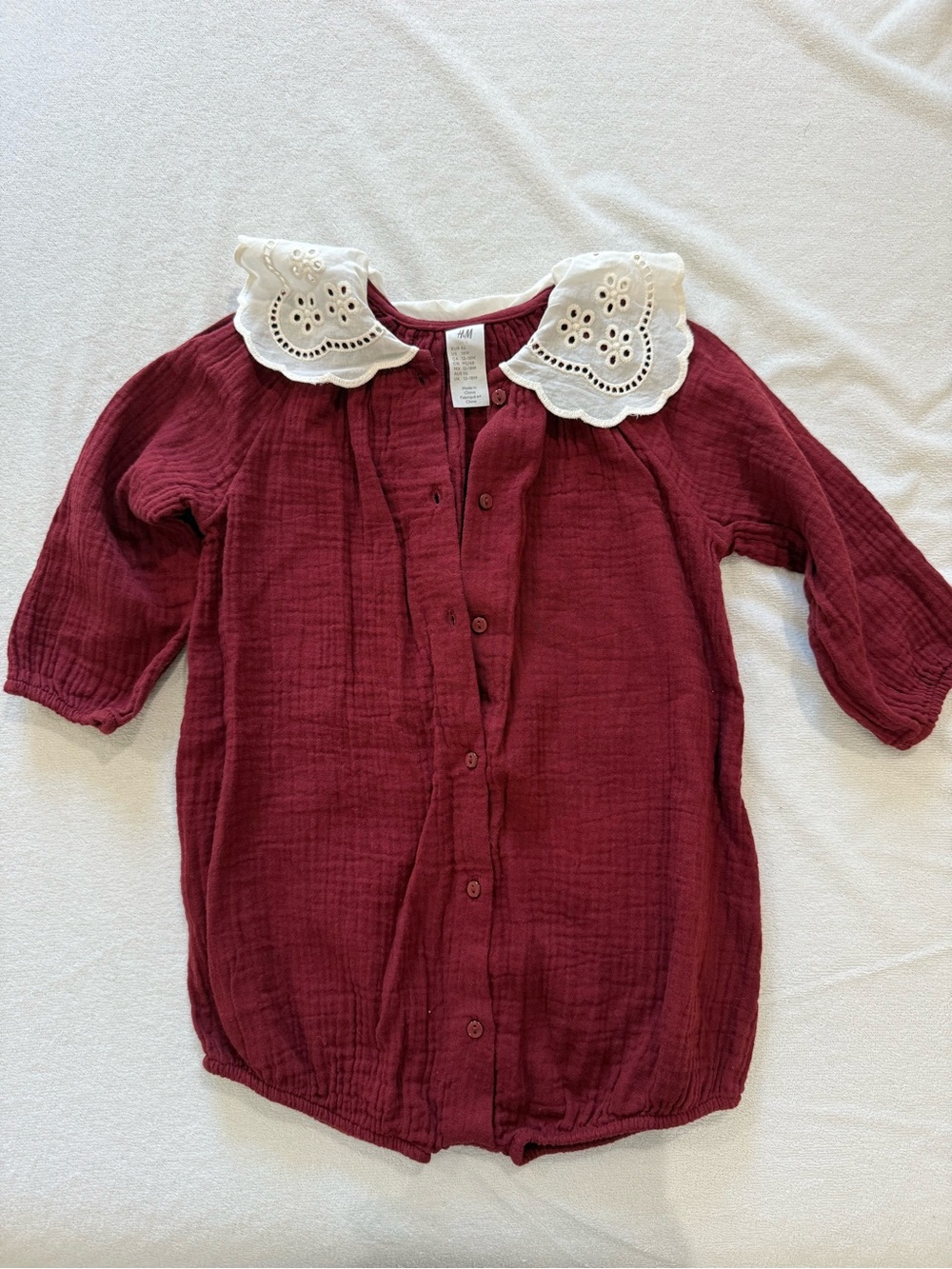 H&M Wine Red Baby Romper with White Eyelet Collar